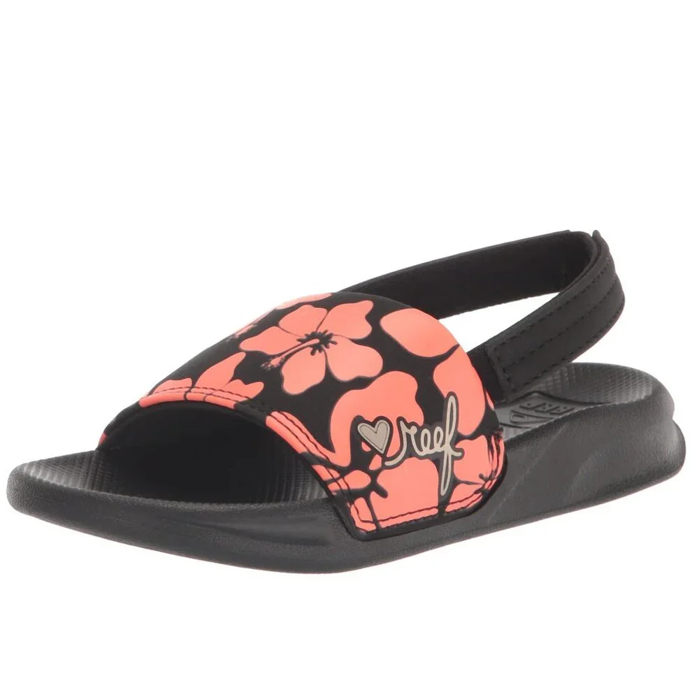 Reef Girls Little One Slide Sandal, Hibiscus Coral, 9 Kid